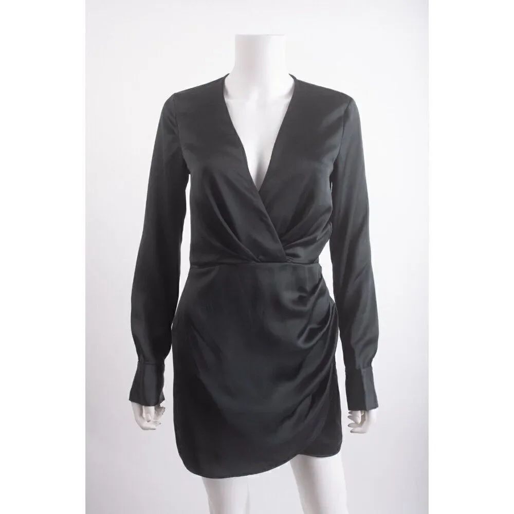 Zara Womans Dress Size XS Deep Green Satin effect V-Neck 2111/361 NWOT
